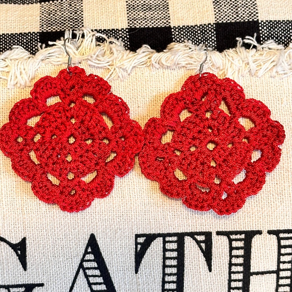 Red Velvet Earrings by MerakiMimos Handmade Crochet